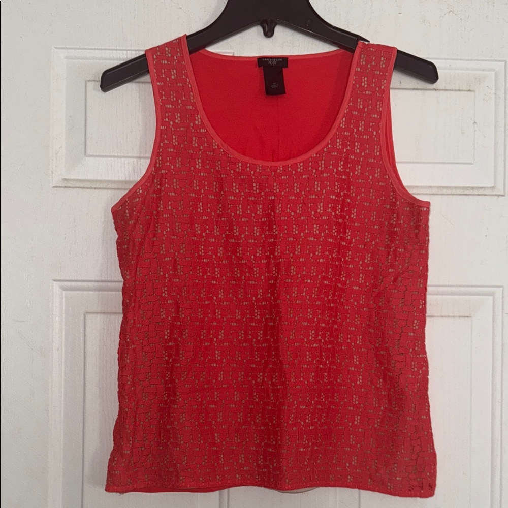 Ann Taylor Vibrant Coral Lace Tank Top